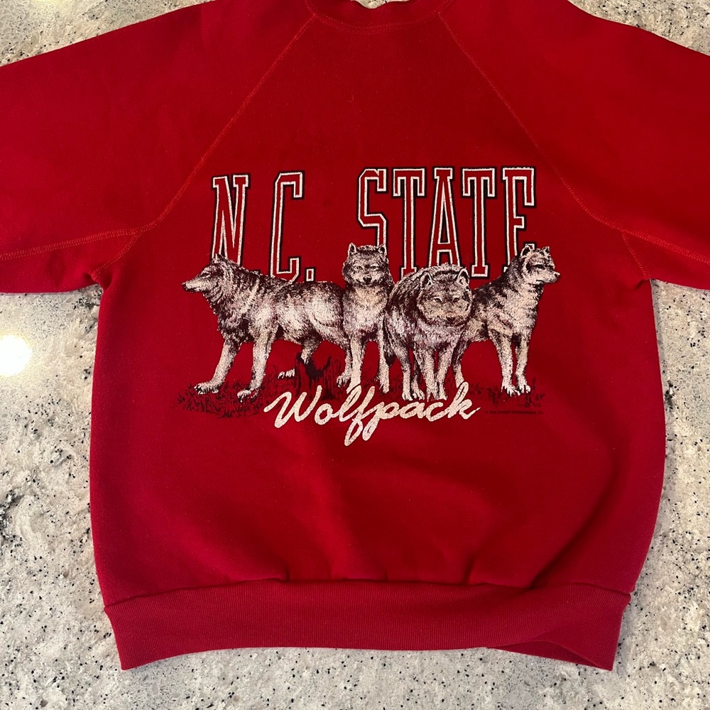 Vintage 1989 Discus Athletics N.C. State Wolfpack Red Crewneck Sweater